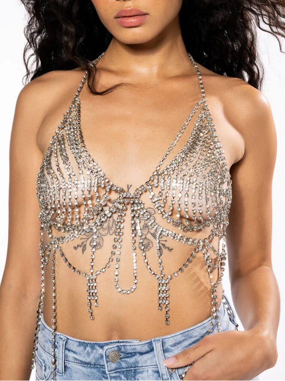 Akira Goddess Rhinestone Top - Silver